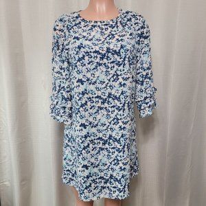 BCBGeneration Ruffle Sleeve Shift Dress Women's Size Small Blue Lagoon Combo